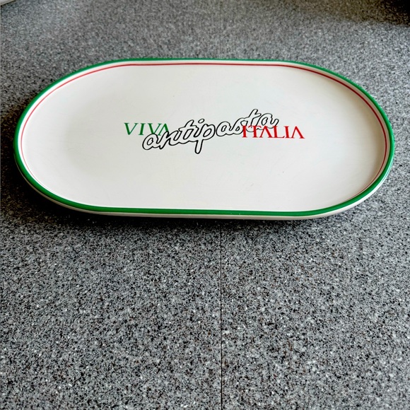Antipasta Oval Serving Platter - White with Green and Red Accents - Picture 1 of 3